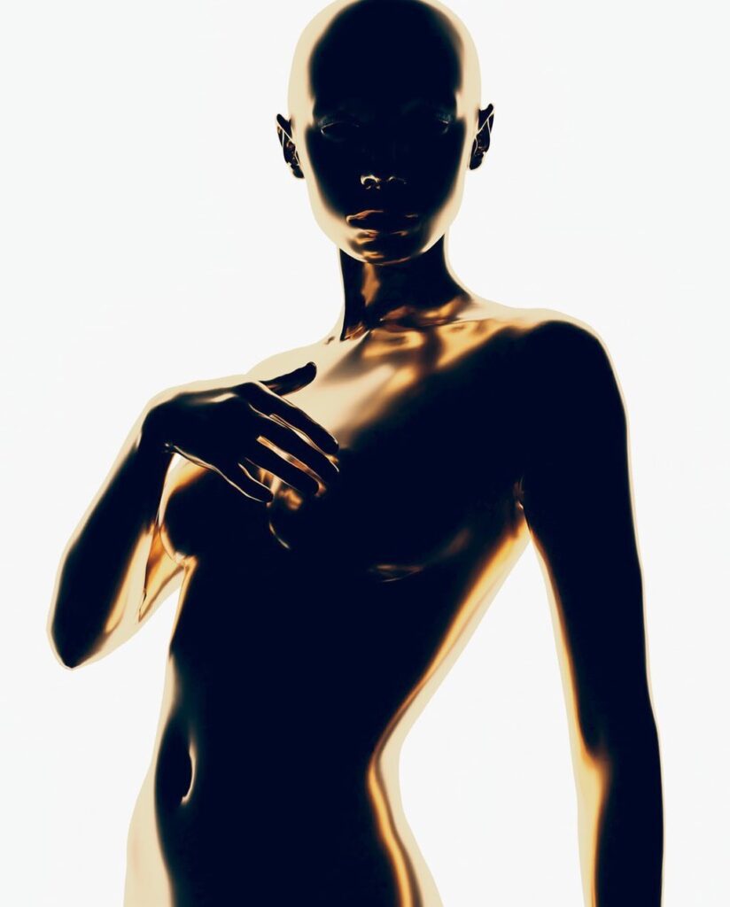 Jazzelle Zanaughtti naked golden digital body seems like a cyborg